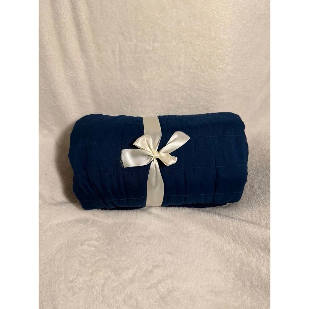 Pillowfort Full/Queen Kids Quilt Navy Blue Box Stitch Microfiber OEKO-TEX